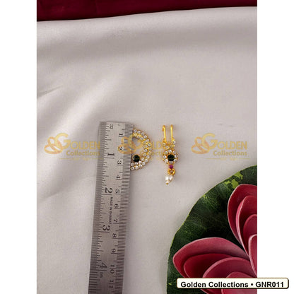 Measurement view of Stone Nathu Bullaku Nose Ring Set for Goddess Idols 1.25 inches GNR011 from Golden Collections