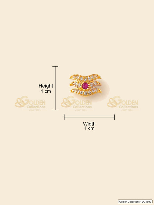 Measurement image showing height 1 cm and width 1 cm for wave Shiva Tripund tilak bindi with CZ-style stones for idol alankaram