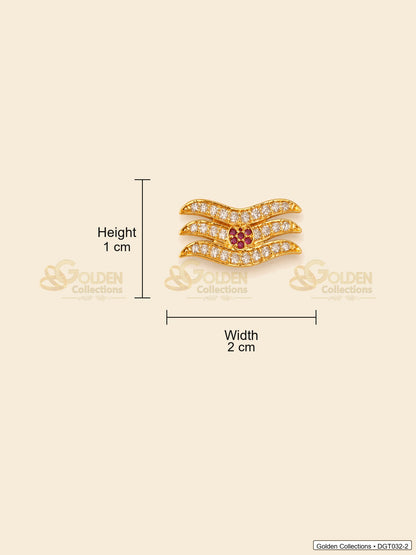 Measurement image showing height 1 cm and width 2 cm for wave Shiva Tripund tilak bindi with CZ-style stones for idol alankaram