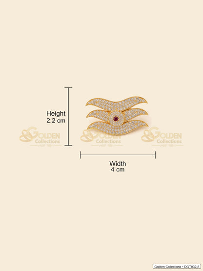 Measurement image showing height 2.2 cm and width 4 cm for wave Shiva Tripund tilak bindi with CZ-style stones for idol alankaram