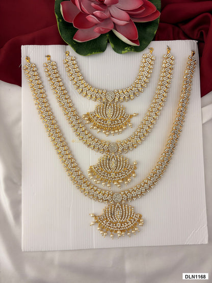deity long haram full product view with gold plating and multicolor stones for idol alankaram