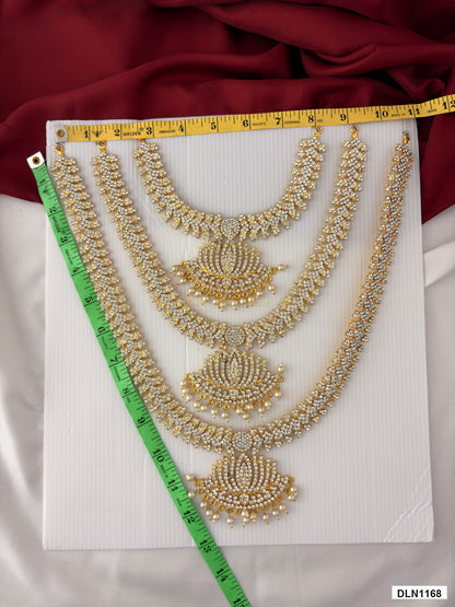 Measurement photo showing 13 x 11 Inches deity long haram with measuring tape for idol alankaram