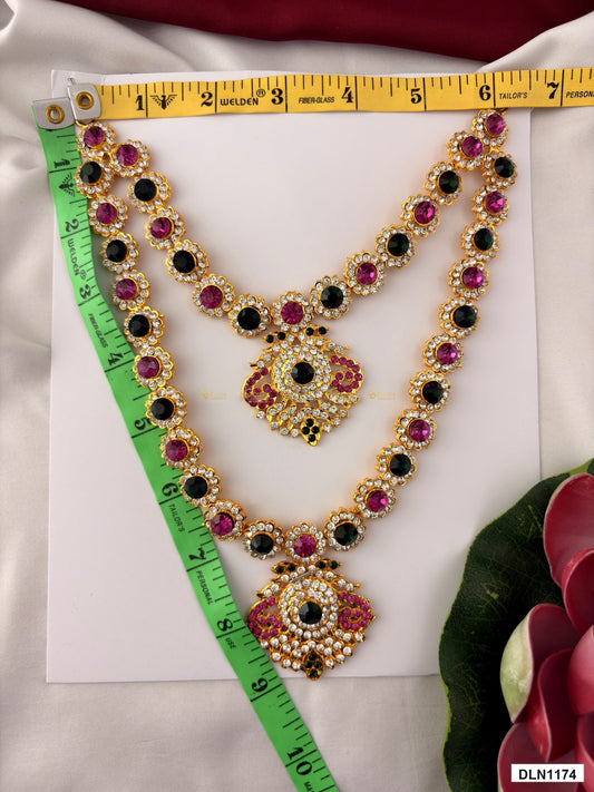 Measurement photo showing 9 x 6 Inches deity long haram with measuring tape for idol alankaram