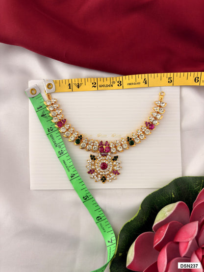 Measurement photo showing 4 x 4 Inches deity short haram with measuring tape for idol alankaram