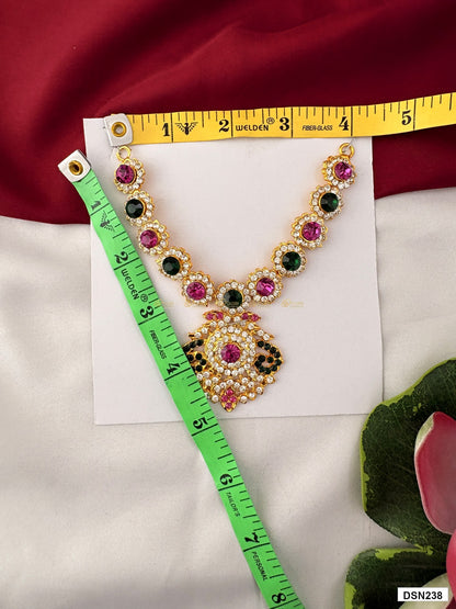 Measurement photo showing 5 x 4 Inches deity short haram with measuring tape for idol alankaram