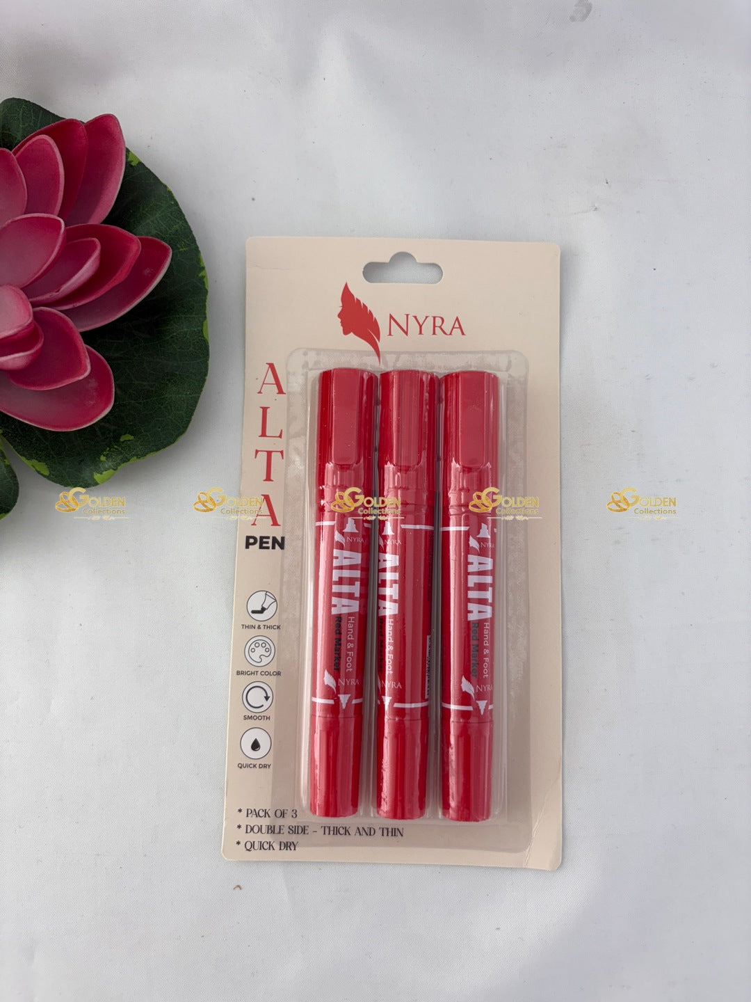 Pack of 3 Nyra red alta pens | Classical dance hand and feet alta | GoldenCollections