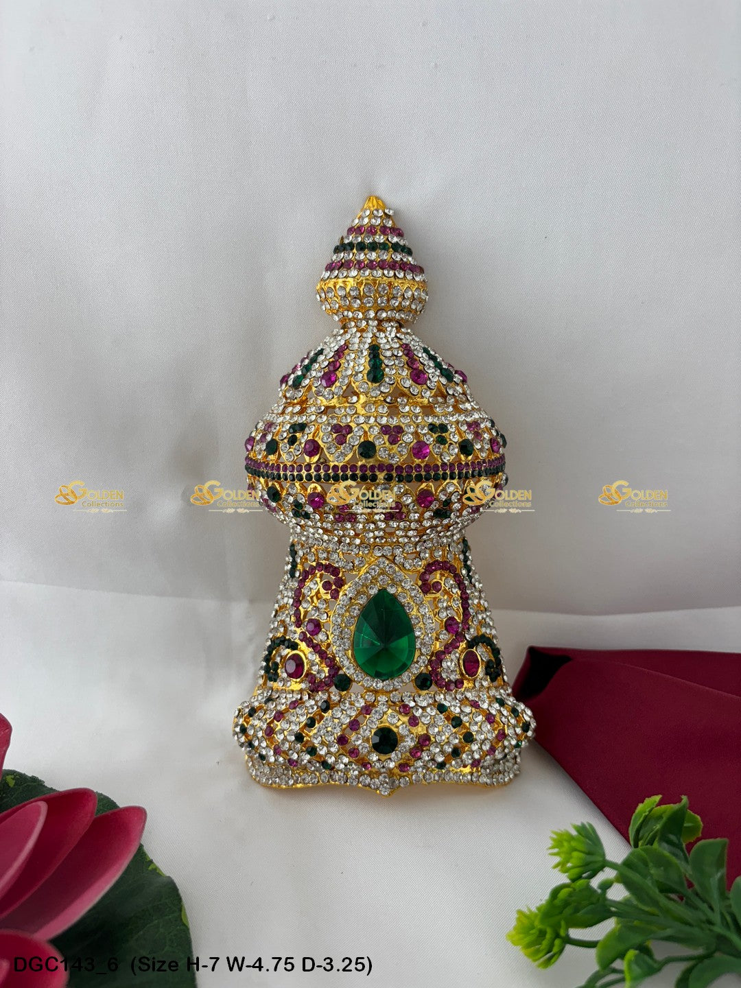 Ornamental Crown Mukut For Goddess Deity Goldencollections Size: 7 X 5 X 3, Color: Multi, Style: Half Round Image 6