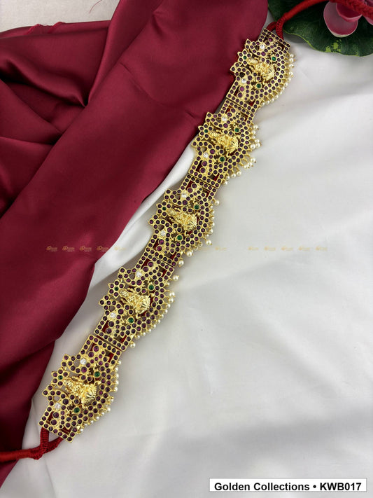 Front view of Oval Link Real Kemp Vaddanam Waist Belt from Golden Collections