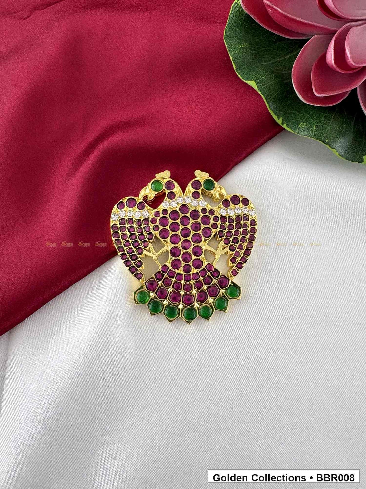 Front view of Peacock Style Real Kemp Rakodi with Green Drops from Golden Collections