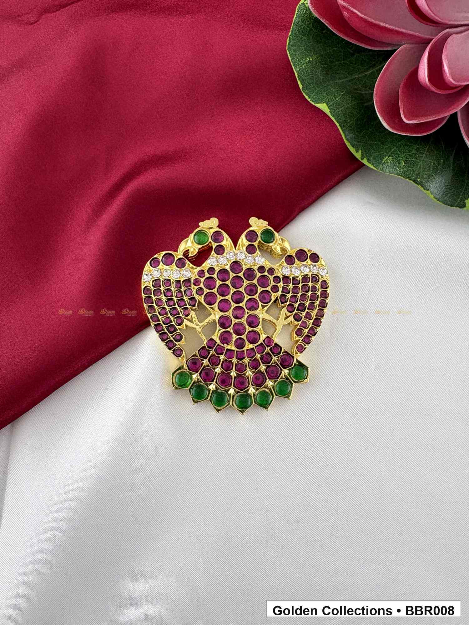 Front view of Peacock Style Real Kemp Rakodi with Green Drops from Golden Collections
