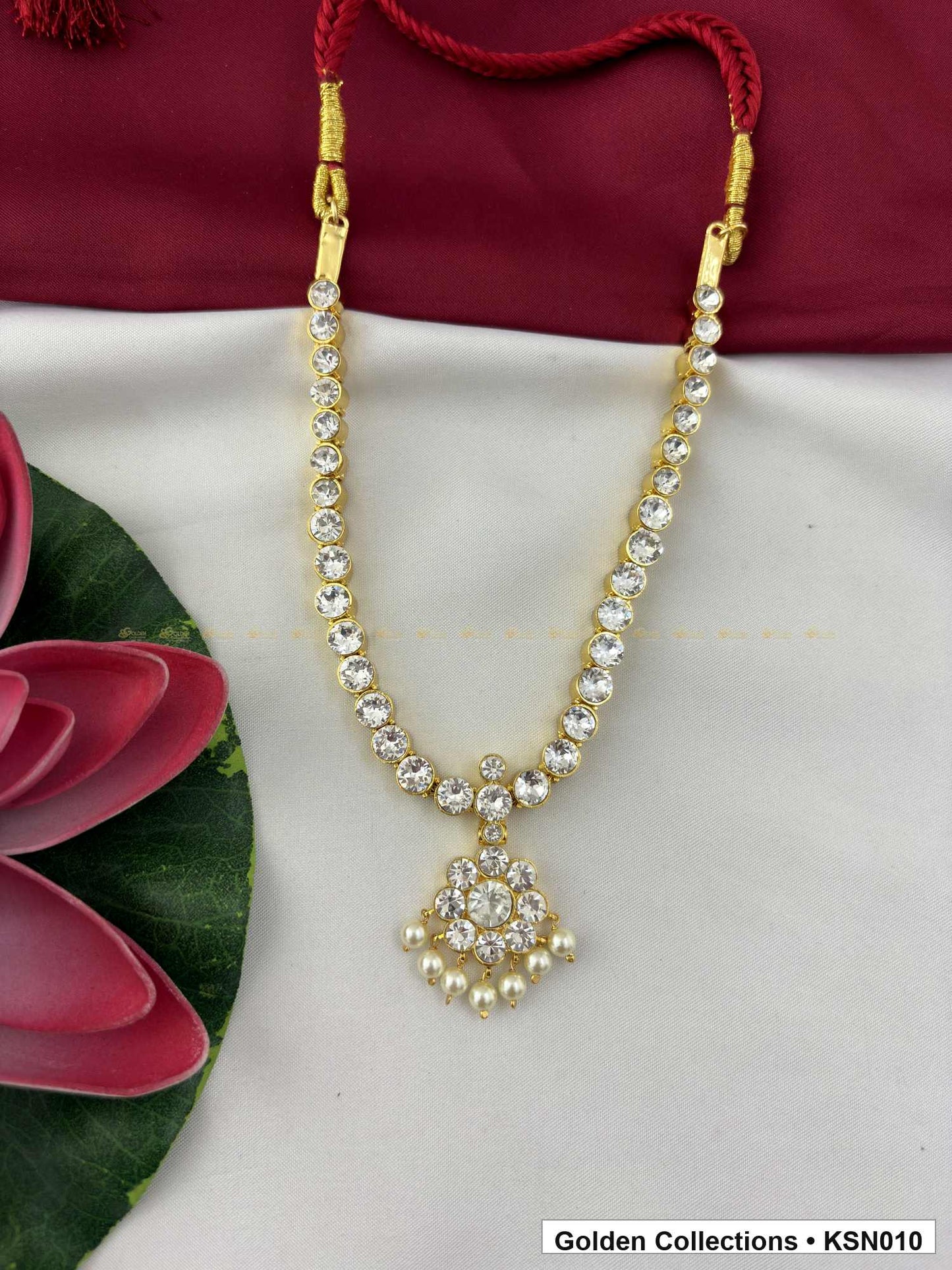 Front view of Pearl Chain Real Kemp Short Necklace with Pendant from Golden Collections