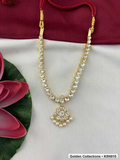 Front view of Pearl Chain Real Kemp Short Necklace with Pendant from Golden Collections