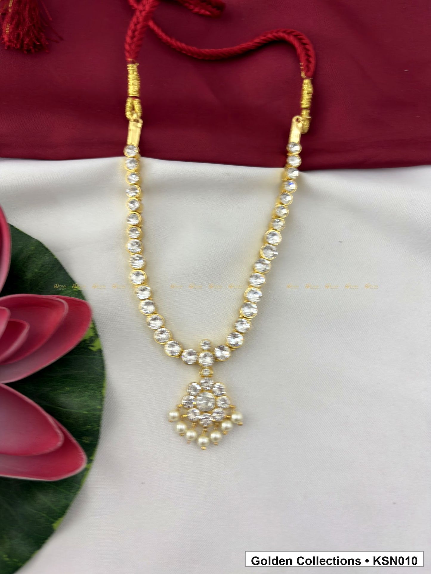 Angled product view of Pearl Chain Real Kemp Short Necklace with Pendant from Golden Collections