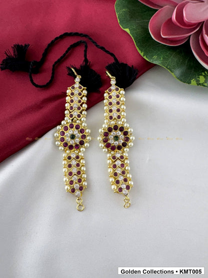 Front view of Pearl Drop Real Kemp Mattal Ear Chains from Golden Collections