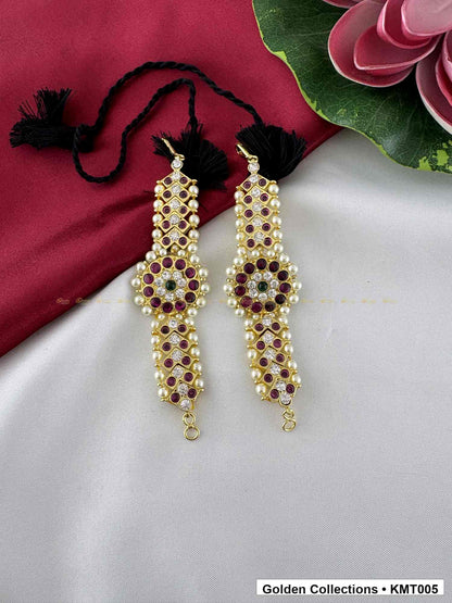 Angled product view of Pearl Drop Real Kemp Mattal Ear Chains from Golden Collections