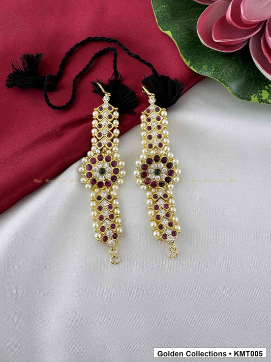 Angled product view of Pearl Drop Real Kemp Mattal Ear Chains from Golden Collections