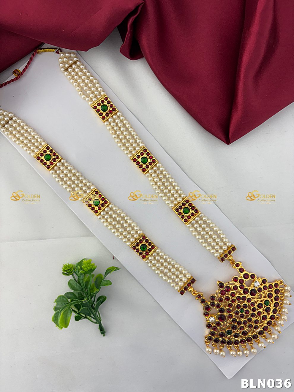 Pearl Kemp Temple Haram | Bharatanatyam Long Necklace | Temple Jewellery – Golden Collections