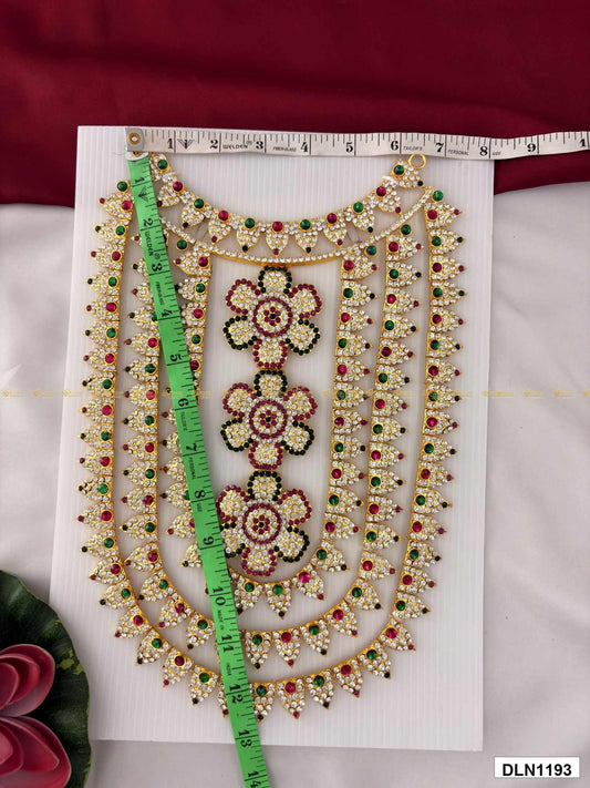 Measurement photo of deity chest long haram with measuring tape for idol alankaram size reference