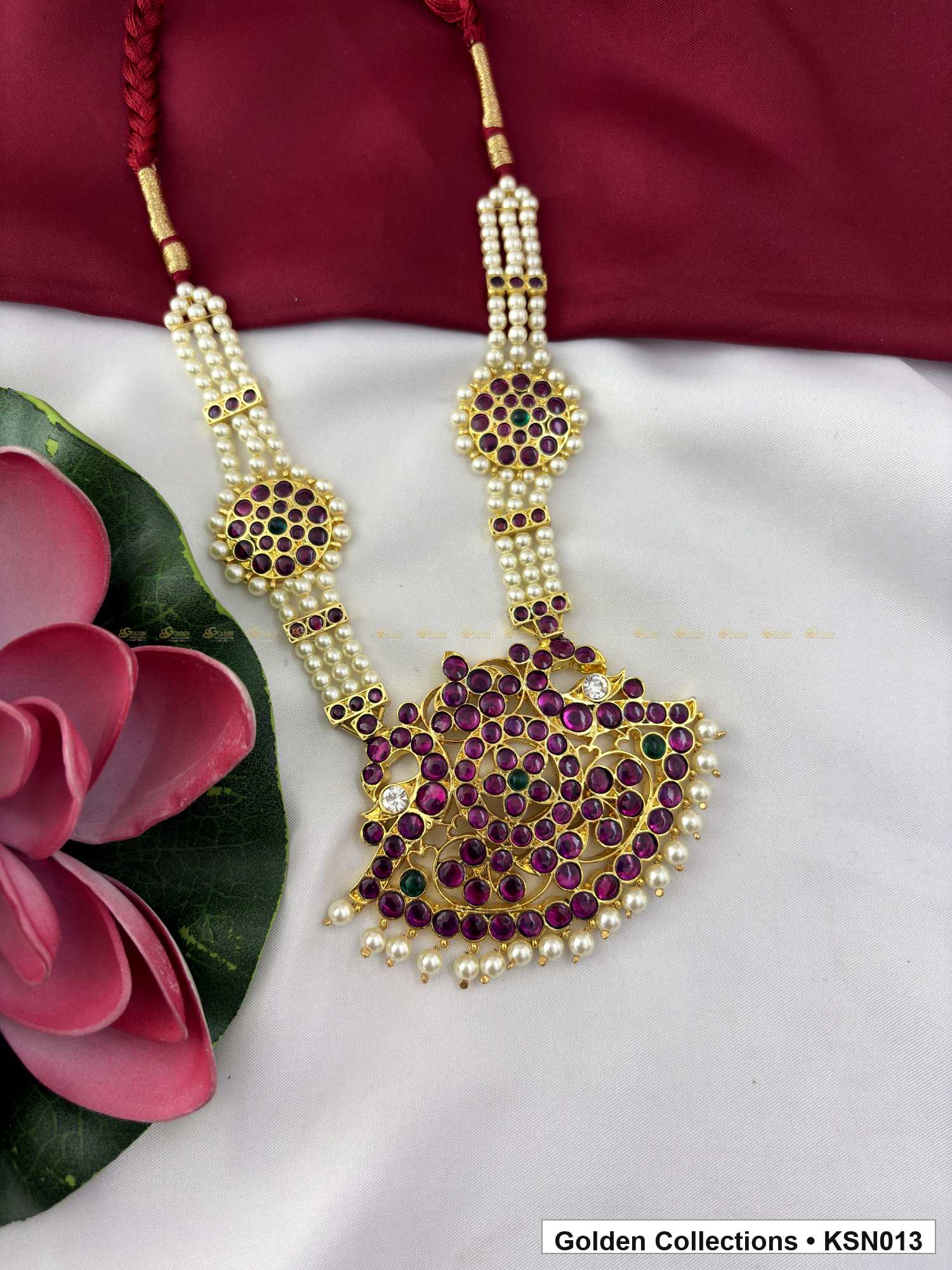 Front view of Pearl Mango Real Kemp Short Necklace for Dance from Golden Collections