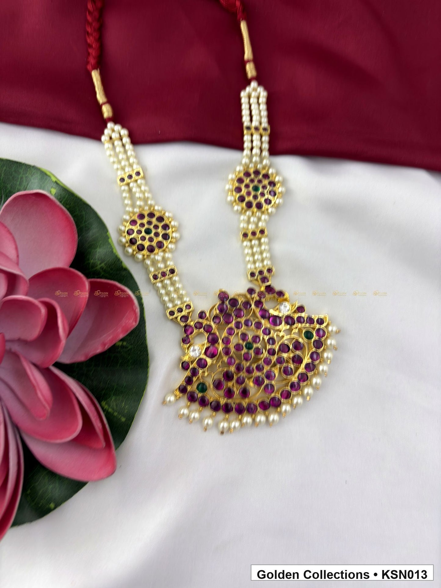 Angled product view of Pearl Mango Real Kemp Short Necklace for Dance from Golden Collections