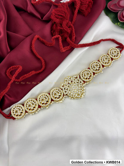 Additional product view of Pearl Medallion Real Kemp Vaddanam Waist Belt from Golden Collections