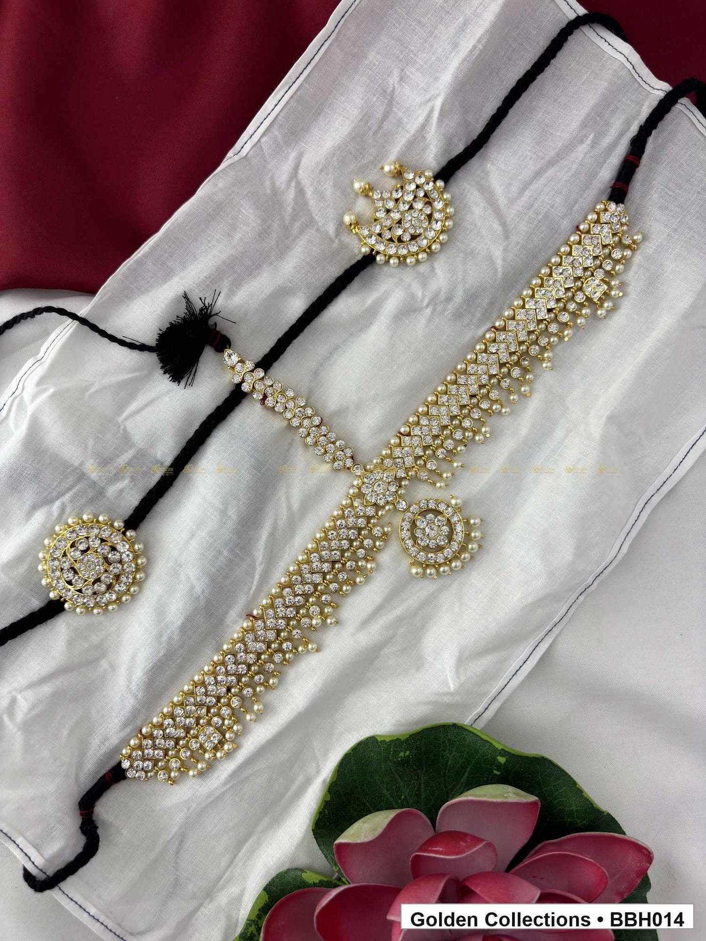 Front view of Pearl Stone Dance Headset with Sun Moon Hair Ornaments from Golden Collections