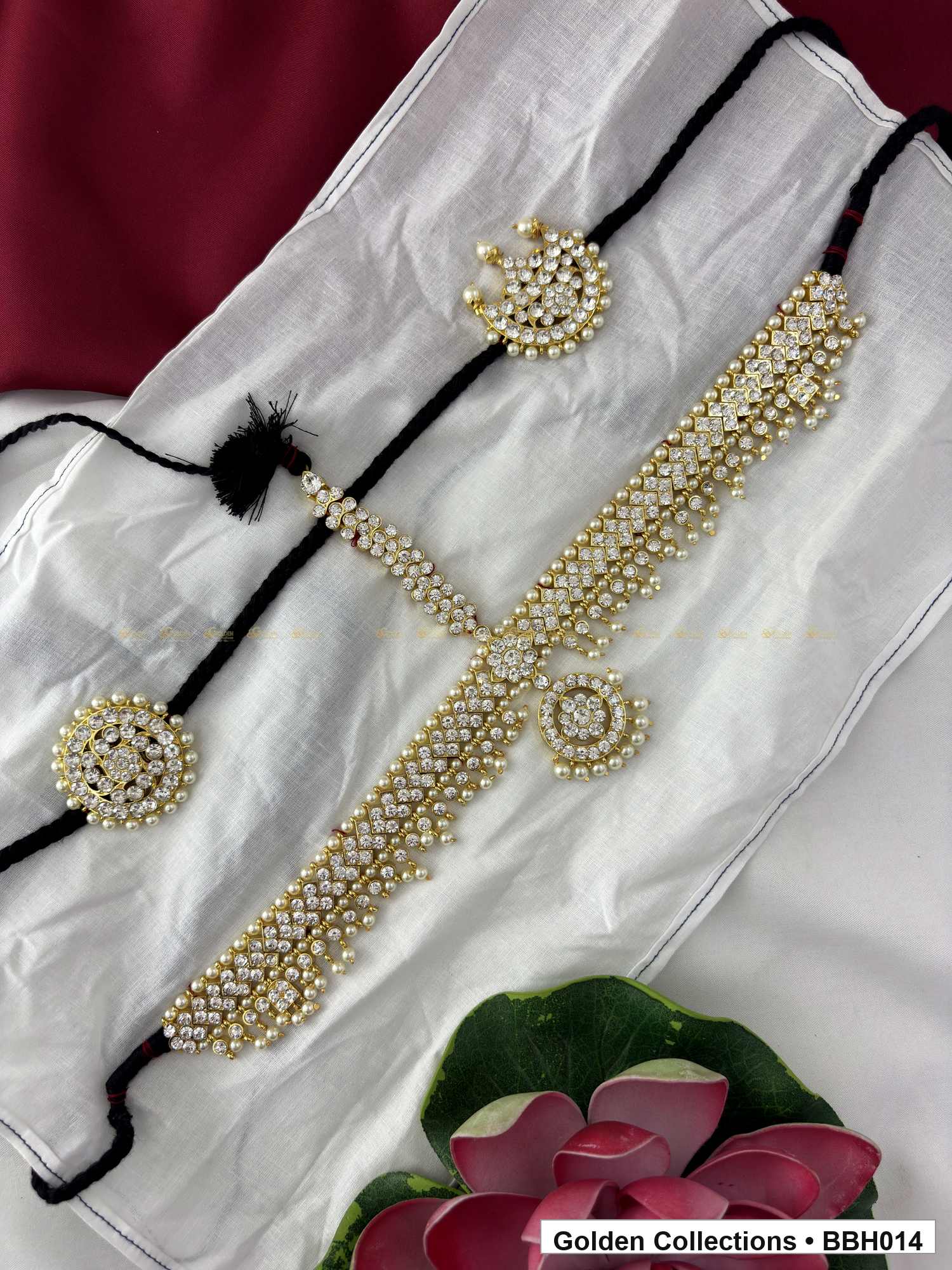 Front view of Pearl Stone Dance Headset with Sun Moon Hair Ornaments from Golden Collections