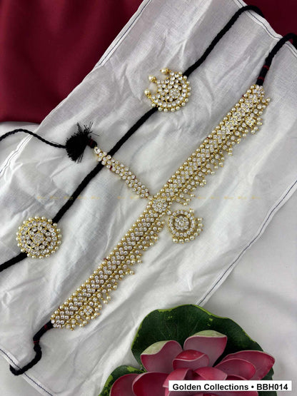 Front view of Pearl Stone Dance Headset with Sun Moon Hair Ornaments from Golden Collections
