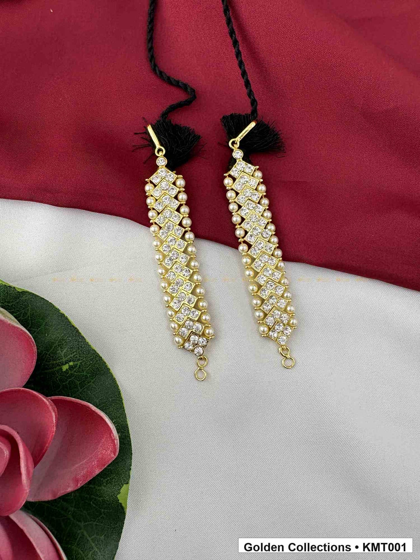 Front view of Pearl Tassel Real Kemp Mattal Ear Chains from Golden Collections