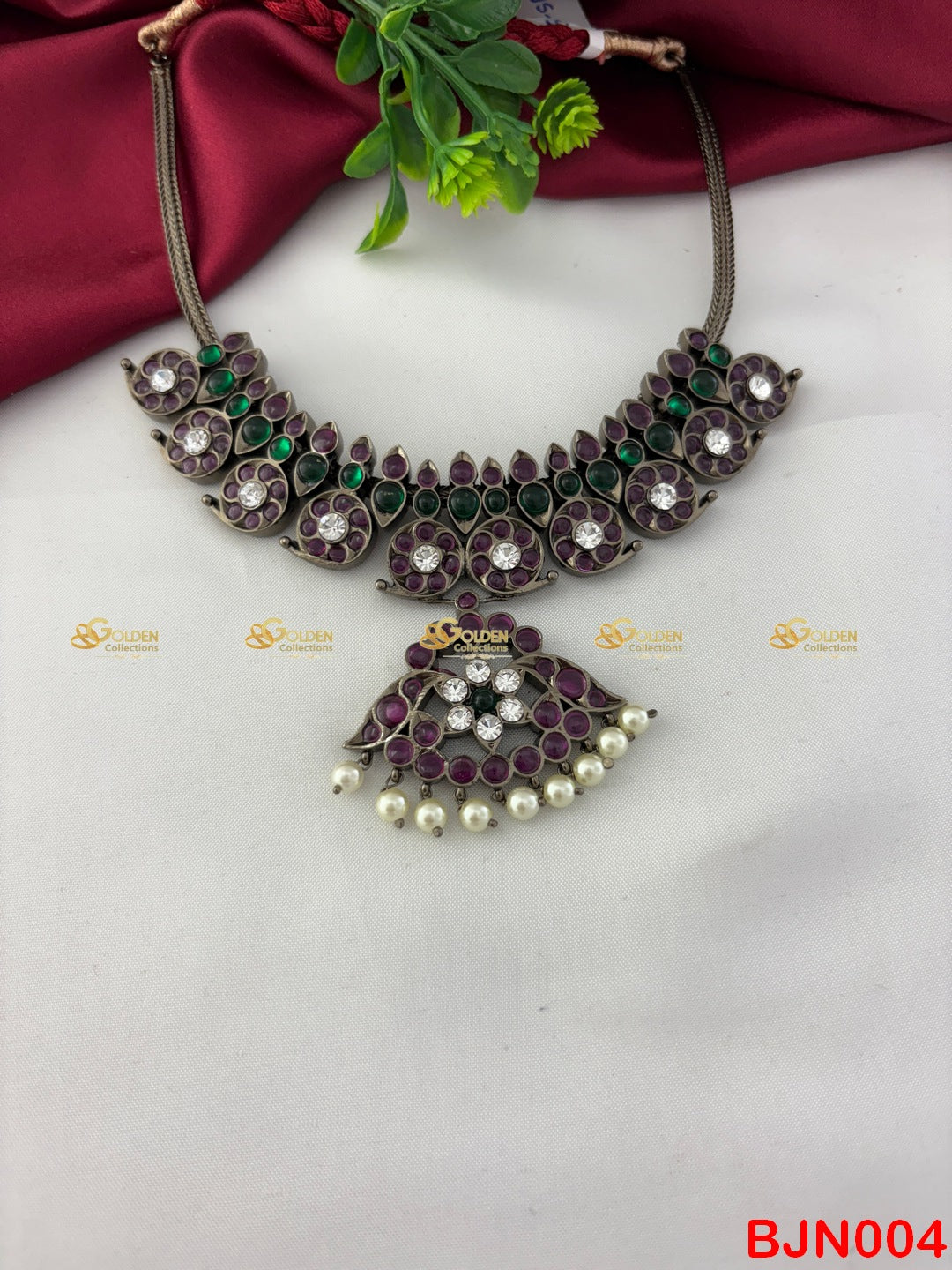 Premium Brass Bharatanatyam Kemp Necklace – Black Polish Mango Temple Jewellery with Pendant