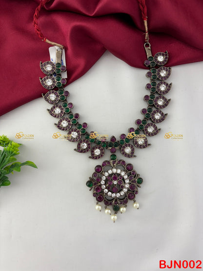 Premium Brass Bharatanatyam Kemp Necklace – Black Polish Temple Jewellery for Classical Dance & Arangetram