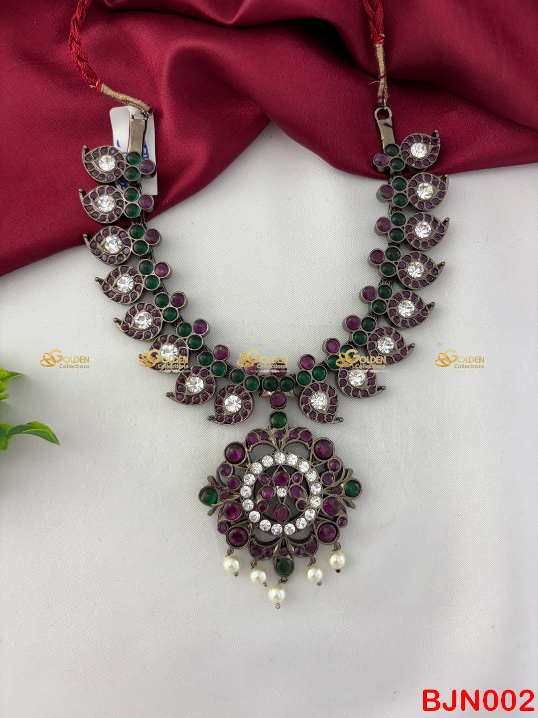 Bharatanatyam Kemp Necklace Black Polish | Premium Brass Temple Jewellery