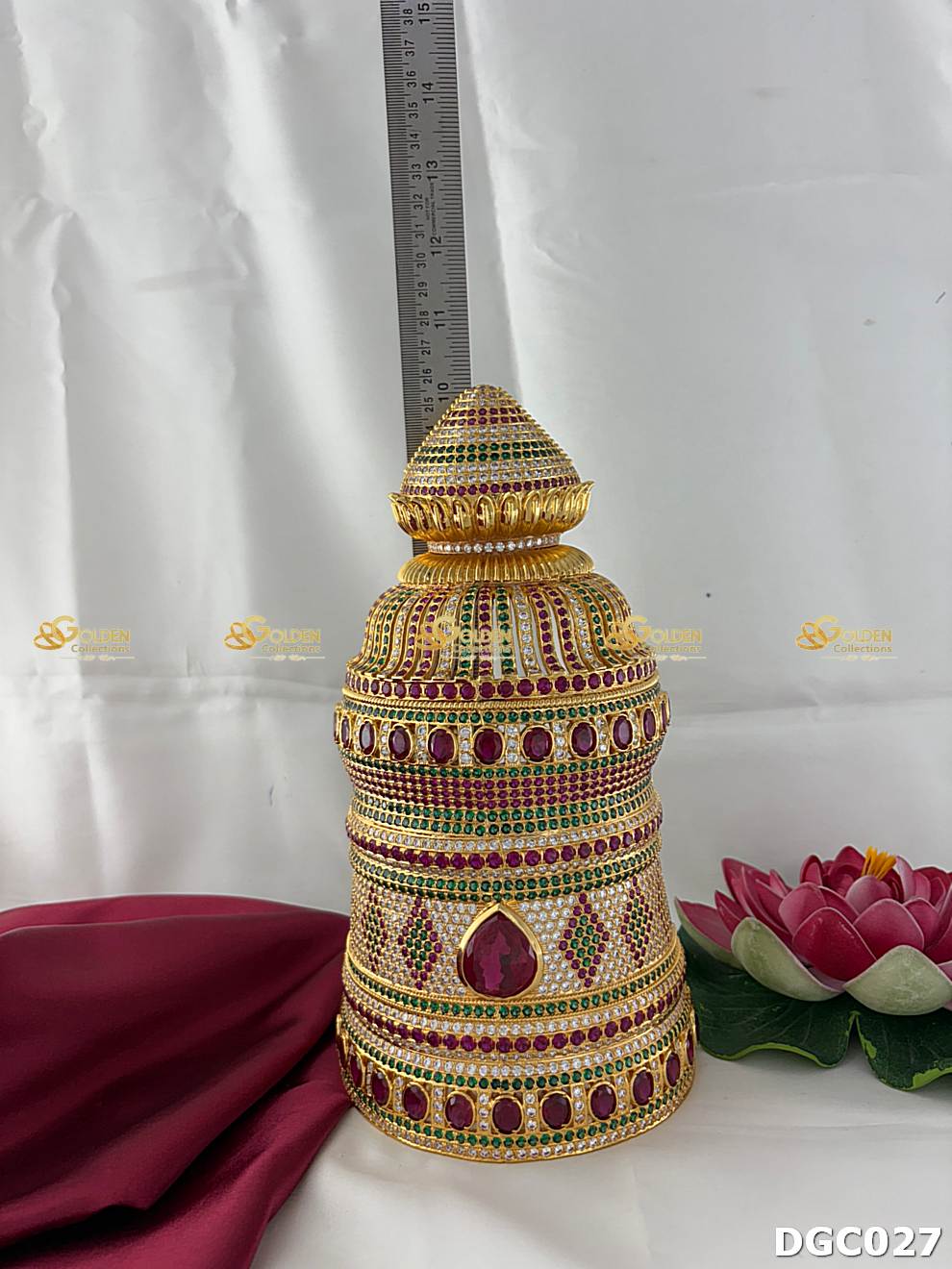Grand 10-Inch Deity Mukut with Radiant CZ Stones | Temple Jewellery Crown