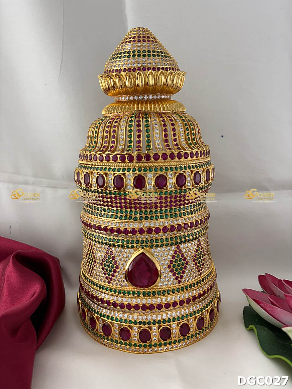 10-Inch Deity Crown with CZ Stones | Grand Temple Mukut