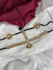 Real Kemp Bharatanatyam Kuchipudi Headset BBH012 with red-green kemp stones