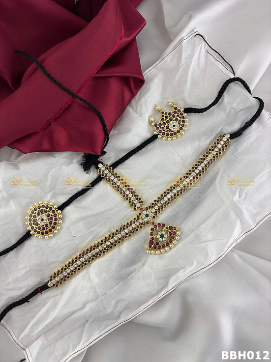 Bharatanatyam head jewellery set with kemp stones sun and moon design