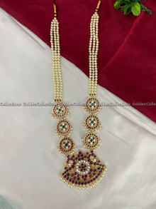 Real Kemp Long Haram for Bharatanatyam and Kuchipudi BBN008 with red-green kemp stones