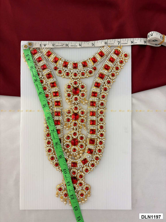 Measurement photo of deity chest long haram with measuring tape for idol alankaram size reference