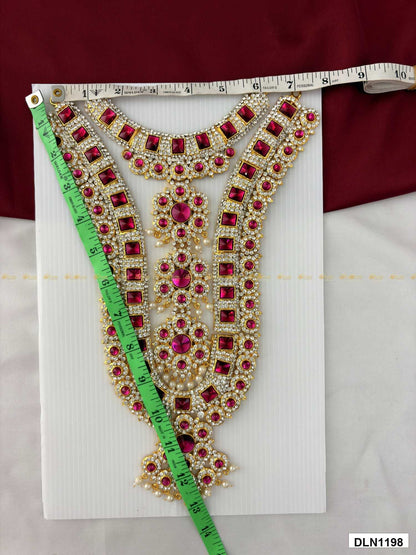 Measurement photo of deity chest long haram with measuring tape for idol alankaram size reference
