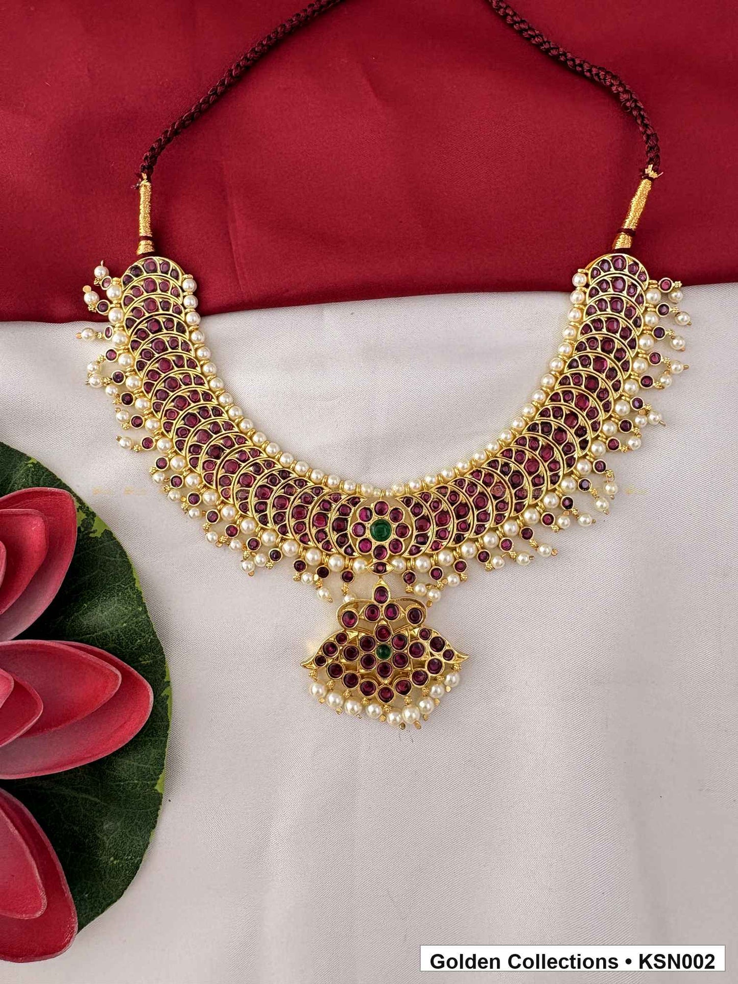 Front view of Red Stone Real Kemp Crescent Short Necklace from Golden Collections