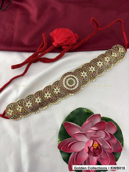 Detail view of Round Floral Real Kemp Vaddanam Waist Belt from Golden Collections