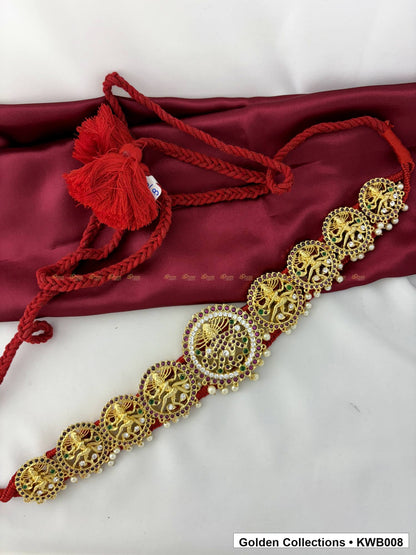 Detail view of Round Medallion Real Kemp Vaddanam Waist Belt from Golden Collections