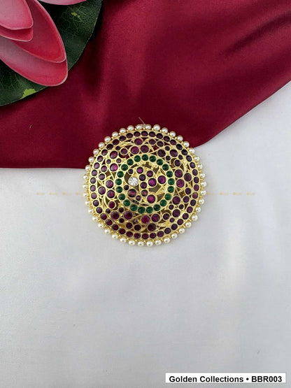 Front view of Round Real Kemp Rakodi with Red and Green Stones from Golden Collections