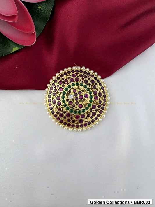 Front view of Round Real Kemp Rakodi with Red and Green Stones from Golden Collections