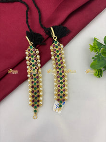 Real Kemp Mattal Ear Chain for Bharatanatyam and Kuchipudi BBM009 with red-green kemp stones