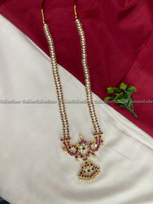 Real Kemp Long Haram for Bharatanatyam and Kuchipudi BBN009 with red-green kemp stones