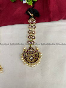 Real Kemp Nethi Chutti Maang Tikka for Bharatanatyam BBM006 with red-green kemp stones