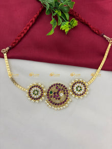 Real Kemp Short Necklace for Bharatanatyam and Kuchipudi BBN021 with red-green kemp stones