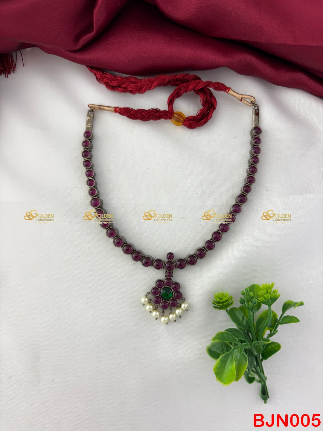 Simple Bharatanatyam Kemp Necklace Black Polish | Temple Jewellery