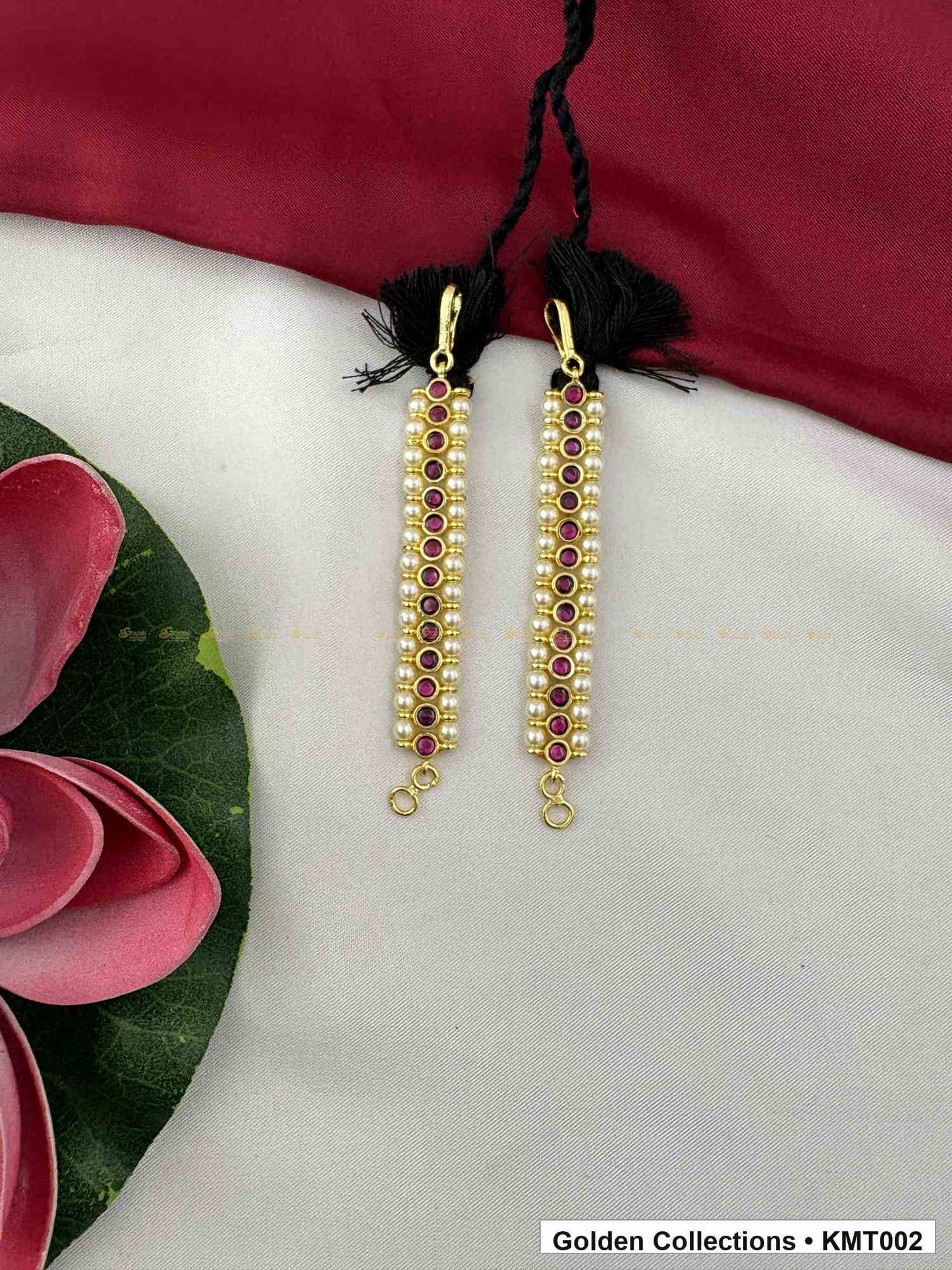 Front view of Simple Pearl Real Kemp Mattal Ear Chains from Golden Collections